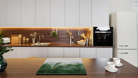 Chopping Board - Induction Cooktop Cover D21 Marbles 1 Series: Green marble leaves