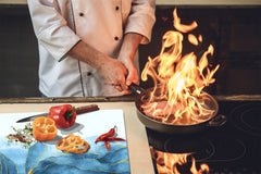 Chopping Board - Induction Cooktop Cover D21 Marbles 1 Series: Blue marble leaves