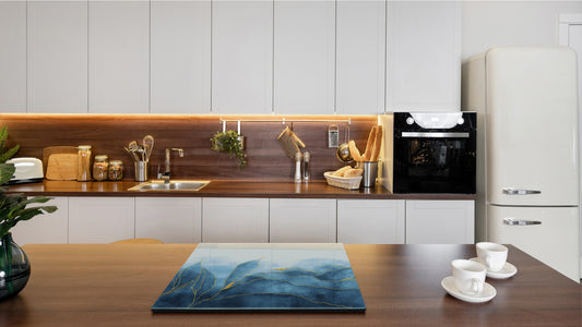 Chopping Board - Induction Cooktop Cover D21 Marbles 1 Series: Blue marble leaves