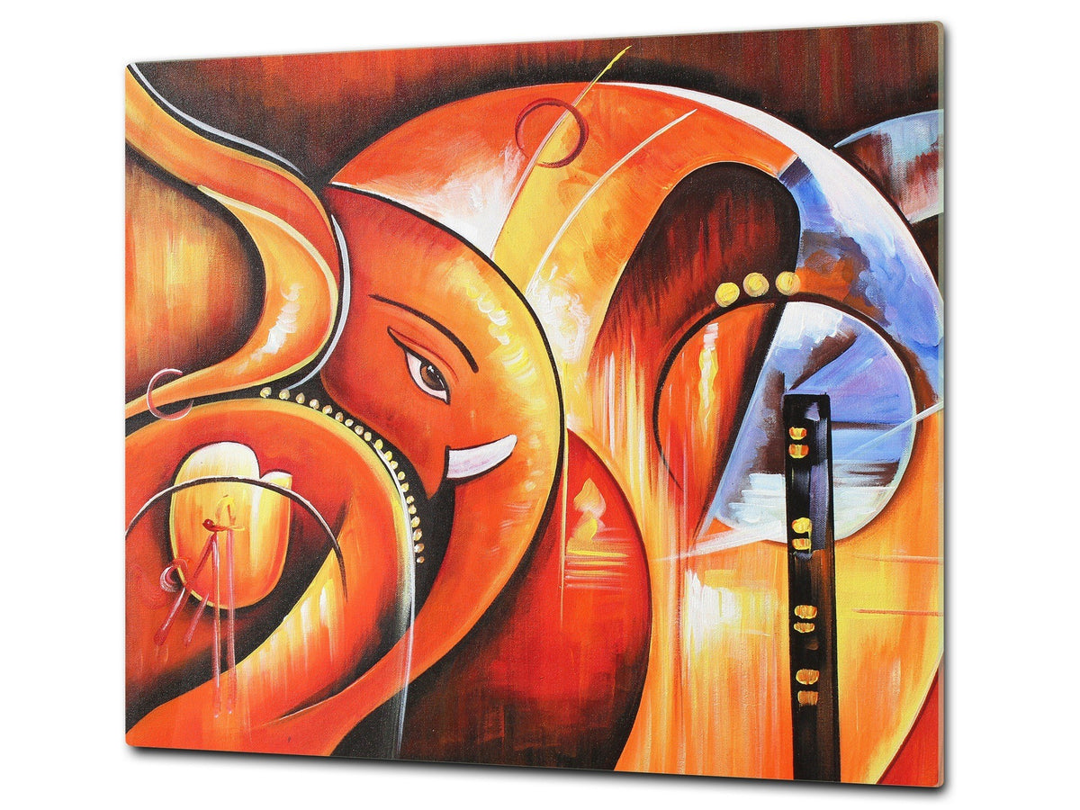 Chopping Board Set - Induction Cooktop Cover – Glass Cutting Board; MEASURES: SINGLE: 60 x 52 cm (23,62” x 20,47”); DOUBLE: 30 x 52 cm (11,81” x 20,47”); D33 Abstract Graphics Series: Ethnic abstraction