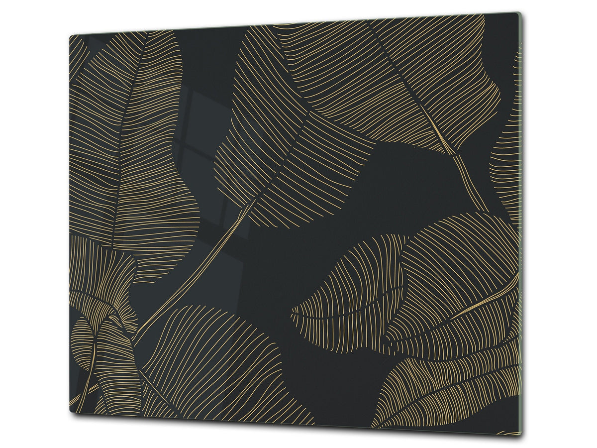 Tempered GLASS Kitchen Board – Impact & Scratch Resistant D27 Vintage leaves and patterns Series: Botanical modern art