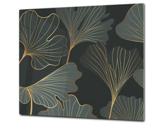 Tempered GLASS Kitchen Board – Impact & Scratch Resistant D27 Vintage leaves and patterns Series: Floral art deco