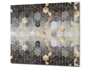 TEMPERED GLASS CHOPPING BOARD – Glass Cutting Board and Worktop Saver D26 Textures and tiles 2 Series: Golden-black geometric abstraction