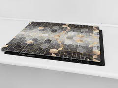 TEMPERED GLASS CHOPPING BOARD – Glass Cutting Board and Worktop Saver D26 Textures and tiles 2 Series: Golden-black geometric abstraction