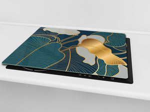 Induction Cooktop Cover Kitchen Board – Impact Resistant Glass Pastry Board – Heat resistant; MEASURES: SINGLE: 60 x 52 cm (23,62” x 20,47”); DOUBLE: 30 x 52 cm (11,81” x 20,47”); D31 Tropical Leaves Series: Art deco wallpaper 2