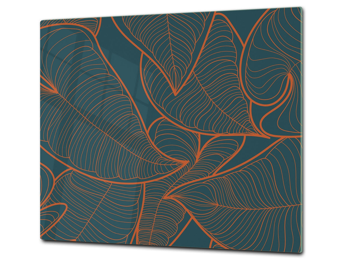 Tempered GLASS Kitchen Board – Impact & Scratch Resistant D27 Vintage leaves and patterns Series: Abstract leaves
