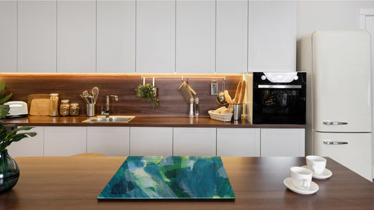 Tempered GLASS Kitchen Board – Impact & Scratch Resistant D27 Vintage leaves and patterns Series: Colourful paint brushes