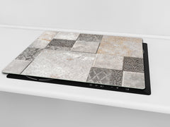 Tempered GLASS Kitchen Board – Impact & Scratch Resistant D27 Vintage leaves and patterns Series: Stone mosaic background