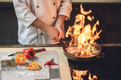 Tempered GLASS Kitchen Board – Impact & Scratch Resistant D27 Vintage leaves and patterns Series: Stone mosaic background