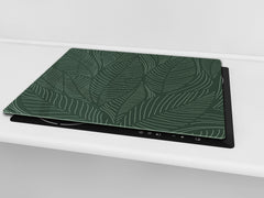 Tempered GLASS Kitchen Board – Impact & Scratch Resistant D27 Vintage leaves and patterns Series: Abstract banana leaves