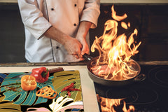 Induction Cooktop Cover Kitchen Board – Impact Resistant Glass Pastry Board – Heat resistant; MEASURES: SINGLE: 60 x 52 cm (23,62” x 20,47”); DOUBLE: 30 x 52 cm (11,81” x 20,47”); D31 Tropical Leaves Series: Vector art