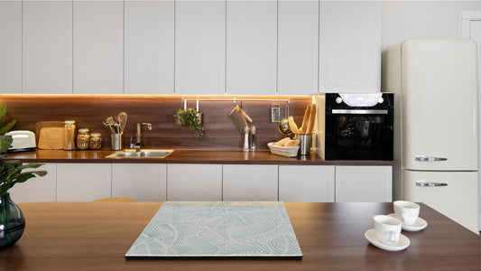 Tempered GLASS Kitchen Board – Impact & Scratch Resistant D27 Vintage leaves and patterns Series: Abstract leave background