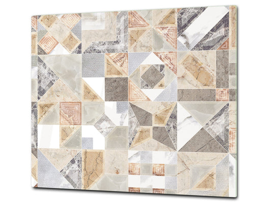 Tempered GLASS Kitchen Board – Impact & Scratch Resistant D27 Vintage leaves and patterns Series: Retro tiles pattern