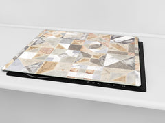 Tempered GLASS Kitchen Board – Impact & Scratch Resistant D27 Vintage leaves and patterns Series: Retro tiles pattern
