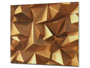Tempered GLASS Cutting Board – Worktop saver and Pastry Board – Glass Kitchen Board; MEASURES: SINGLE: 60 x 52 cm (23,62” x 20,47”); DOUBLE: 30 x 52 cm (11,81” x 20,47”); D28 Golden Waves Series: Golden crystals