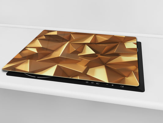 Tempered GLASS Cutting Board – Worktop saver and Pastry Board – Glass Kitchen Board; MEASURES: SINGLE: 60 x 52 cm (23,62” x 20,47”); DOUBLE: 30 x 52 cm (11,81” x 20,47”); D28 Golden Waves Series: Golden crystals