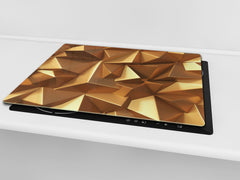 Tempered GLASS Cutting Board – Worktop saver and Pastry Board – Glass Kitchen Board; MEASURES: SINGLE: 60 x 52 cm (23,62” x 20,47”); DOUBLE: 30 x 52 cm (11,81” x 20,47”); D28 Golden Waves Series: Golden crystals