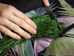 Induction Cooktop Cover Kitchen Board – Impact Resistant Glass Pastry Board – Heat resistant; MEASURES: SINGLE: 60 x 52 cm (23,62” x 20,47”); DOUBLE: 30 x 52 cm (11,81” x 20,47”); D31 Tropical Leaves Series: Exotic pattern 2