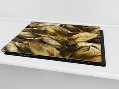 Induction Cooktop Cover Kitchen Board – Impact Resistant Glass Pastry Board – Heat resistant; MEASURES: SINGLE: 60 x 52 cm (23,62” x 20,47”); DOUBLE: 30 x 52 cm (11,81” x 20,47”); D31 Tropical Leaves Series: Precious leaves