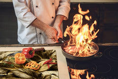 Induction Cooktop Cover Kitchen Board – Impact Resistant Glass Pastry Board – Heat resistant; MEASURES: SINGLE: 60 x 52 cm (23,62” x 20,47”); DOUBLE: 30 x 52 cm (11,81” x 20,47”); D31 Tropical Leaves Series: Precious leaves