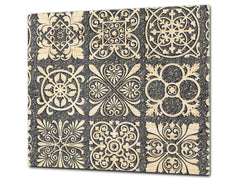 Tempered GLASS Kitchen Board – Impact & Scratch Resistant D27 Vintage leaves and patterns Series: Sculpted mosaic pattern