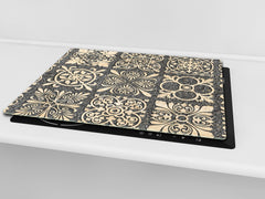 Tempered GLASS Kitchen Board – Impact & Scratch Resistant D27 Vintage leaves and patterns Series: Sculpted mosaic pattern