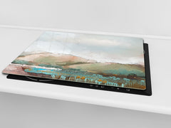Induction Cooktop Cover –Shatter Resistant Glass Kitchen Board – Hob cover; MEASURES: SINGLE: 60 x 52 cm (23,62” x 20,47”); DOUBLE: 30 x 52 cm (11,81” x 20,47”); D32 Paintings Series: Delicate landscape