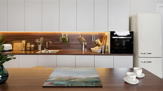 Induction Cooktop Cover –Shatter Resistant Glass Kitchen Board – Hob cover; MEASURES: SINGLE: 60 x 52 cm (23,62” x 20,47”); DOUBLE: 30 x 52 cm (11,81” x 20,47”); D32 Paintings Series: Delicate landscape