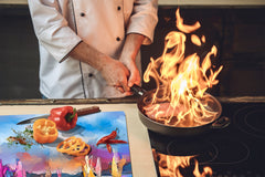 Induction Cooktop Cover –Shatter Resistant Glass Kitchen Board – Hob cover; MEASURES: SINGLE: 60 x 52 cm (23,62” x 20,47”); DOUBLE: 30 x 52 cm (11,81” x 20,47”); D32 Paintings Series: Impressionist seascape