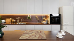 Tempered GLASS Cutting Board – Worktop saver and Pastry Board – Glass Kitchen Board; MEASURES: SINGLE: 60 x 52 cm (23,62” x 20,47”); DOUBLE: 30 x 52 cm (11,81” x 20,47”); D28 Golden Waves Series: Glamour gold texture