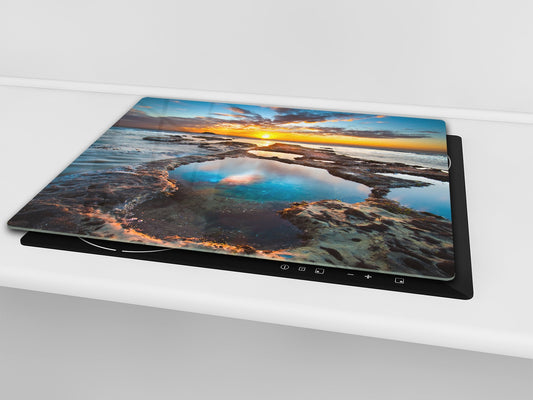 Tempered GLASS Kitchen Board – Impact & Scratch Resistant; D08 Nature Series: Marine coast 10