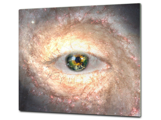 Chopping Board Set - Induction Cooktop Cover – Glass Cutting Board; MEASURES: SINGLE: 60 x 52 cm (23,62” x 20,47”); DOUBLE: 30 x 52 cm (11,81” x 20,47”); D33 Abstract Graphics Series: Eye in midst of galaxy