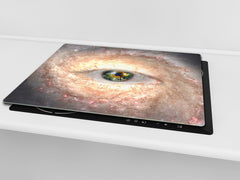Chopping Board Set - Induction Cooktop Cover – Glass Cutting Board; MEASURES: SINGLE: 60 x 52 cm (23,62” x 20,47”); DOUBLE: 30 x 52 cm (11,81” x 20,47”); D33 Abstract Graphics Series: Eye in midst of galaxy