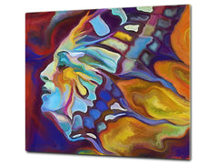 Induction Cooktop Cover –Shatter Resistant Glass Kitchen Board – Hob cover; MEASURES: SINGLE: 60 x 52 cm (23,62” x 20,47”); DOUBLE: 30 x 52 cm (11,81” x 20,47”); D32 Paintings Series: Abstract human portrait