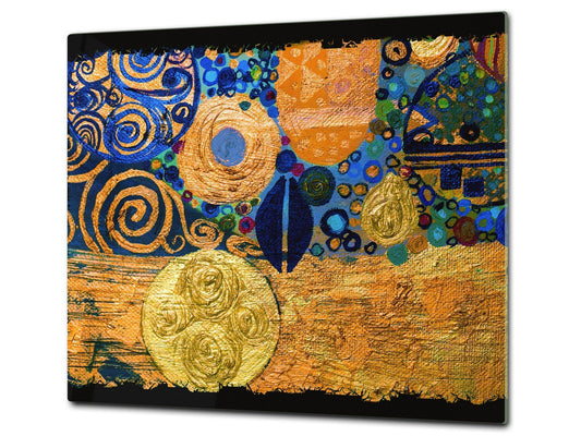 Induction Cooktop Cover –Shatter Resistant Glass Kitchen Board – Hob cover; MEASURES: SINGLE: 60 x 52 cm (23,62” x 20,47”); DOUBLE: 30 x 52 cm (11,81” x 20,47”); D32 Paintings Series: Abstract painting composition