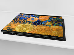 Induction Cooktop Cover –Shatter Resistant Glass Kitchen Board – Hob cover; MEASURES: SINGLE: 60 x 52 cm (23,62” x 20,47”); DOUBLE: 30 x 52 cm (11,81” x 20,47”); D32 Paintings Series: Abstract painting composition