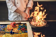 Induction Cooktop Cover –Shatter Resistant Glass Kitchen Board – Hob cover; MEASURES: SINGLE: 60 x 52 cm (23,62” x 20,47”); DOUBLE: 30 x 52 cm (11,81” x 20,47”); D32 Paintings Series: Abstract painting composition