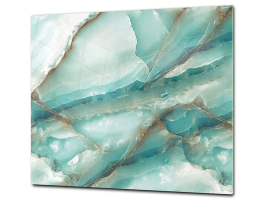 CUTTING BOARD and Cooktop Cover - Impact & Shatter Resistant Glass D21 Marbles 1 Series: Cold blue onyx