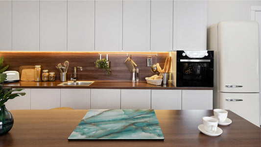 CUTTING BOARD and Cooktop Cover - Impact & Shatter Resistant Glass D21 Marbles 1 Series: Cold blue onyx