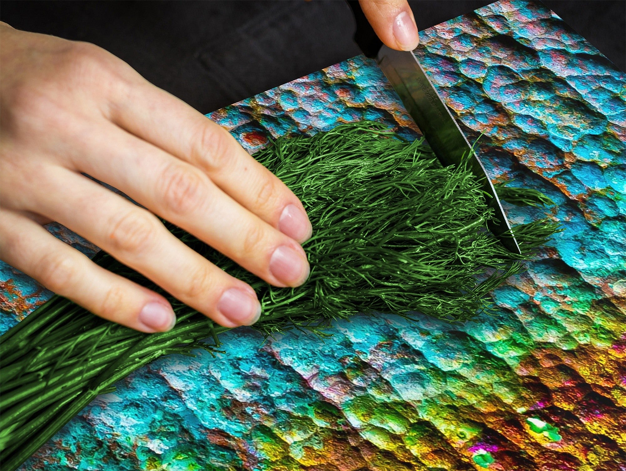 Chopping Board -  Impact & Scratch Resistant - Glass Cutting Board D24 Rusted textures Series: Oxidized copper abstraction