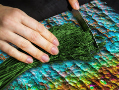 Chopping Board -  Impact & Scratch Resistant - Glass Cutting Board D24 Rusted textures Series: Oxidized copper abstraction