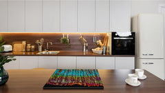 Chopping Board -  Impact & Scratch Resistant - Glass Cutting Board D24 Rusted textures Series: Oxidized copper abstraction