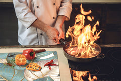 Induction Cooktop Cover Kitchen Board – Impact Resistant Glass Pastry Board – Heat resistant; MEASURES: SINGLE: 60 x 52 cm (23,62” x 20,47”); DOUBLE: 30 x 52 cm (11,81” x 20,47”); D31 Tropical Leaves Series: Romantic monstera pattern