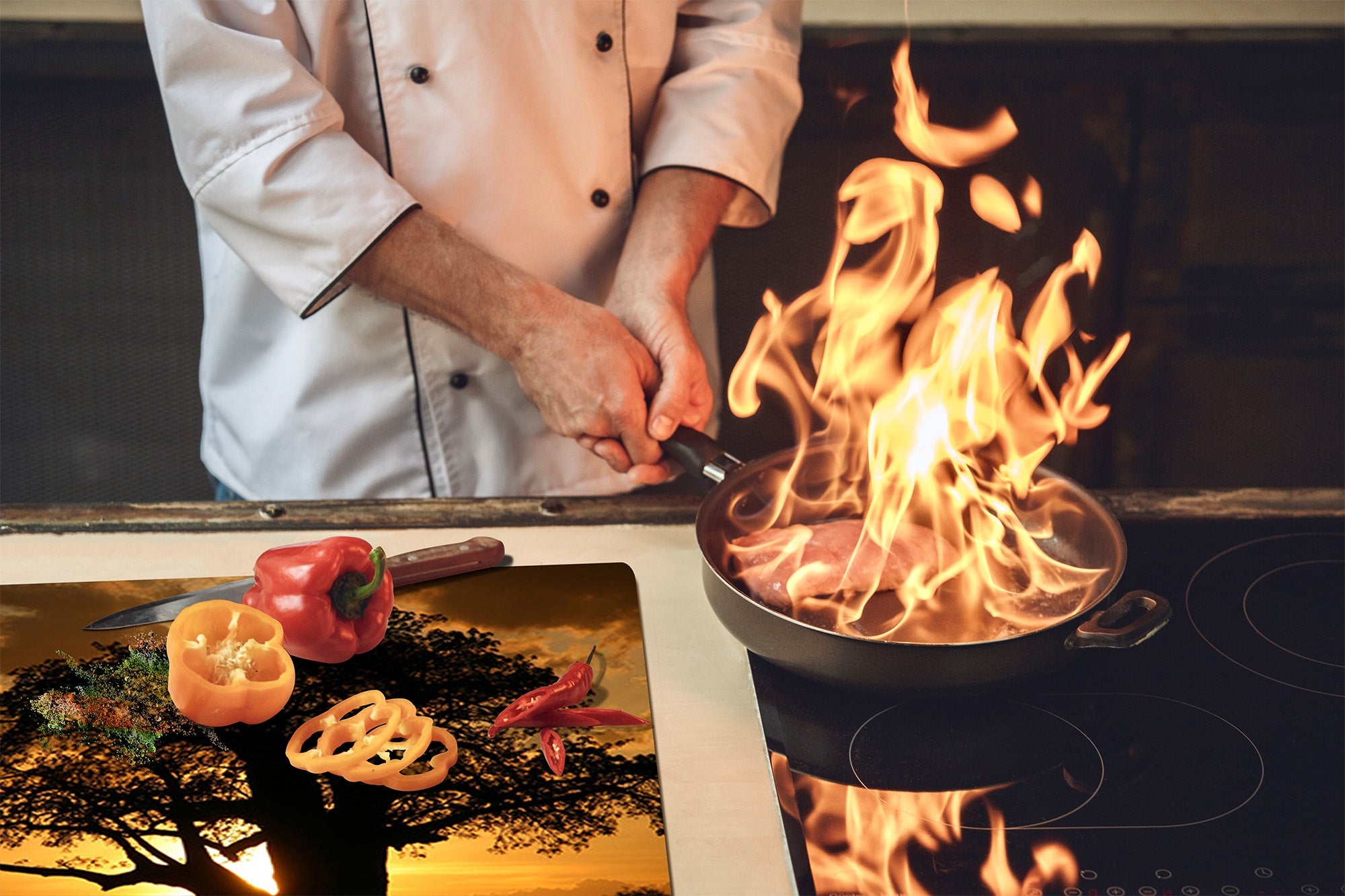 Very Big Kitchen Board – Glass Cutting Board and worktop saver; Nature series DD08: Albero 4