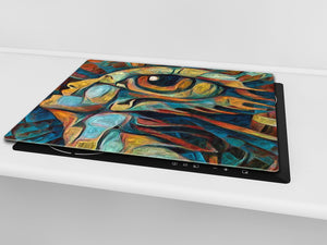 Induction Cooktop Cover –Shatter Resistant Glass Kitchen Board – Hob cover; MEASURES: SINGLE: 60 x 52 cm (23,62” x 20,47”); DOUBLE: 30 x 52 cm (11,81” x 20,47”); D32 Paintings Series: Inner eye