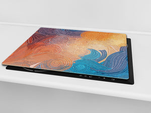 Induction Cooktop Cover –Shatter Resistant Glass Kitchen Board – Hob cover; MEASURES: SINGLE: 60 x 52 cm (23,62” x 20,47”); DOUBLE: 30 x 52 cm (11,81” x 20,47”); D32 Paintings Series: Impressionist sky 2
