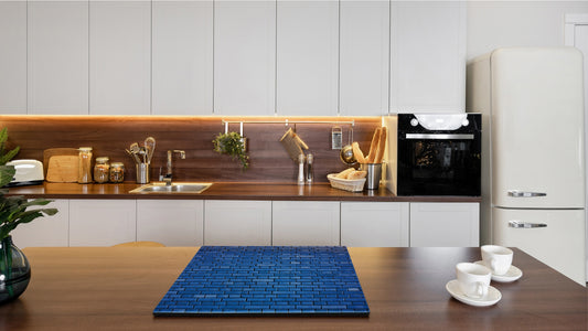 KITCHEN BOARD & Induction Cooktop Cover – Glass Pastry Board D25 Textures and tiles 1 Series: Blue brick background