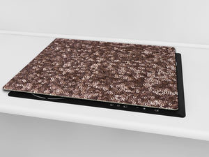 UNIQUE Tempered GLASS Kitchen Board –Scratch Resistant Glass Cutting Board –Glass Countertop MEASURES: SINGLE: 60 x 52 cm (23,62” x 20,47”); DOUBLE: 30 x 52 cm (11,81” x 20,47”); D29 Colourful Variety Series: Gold brown sequins