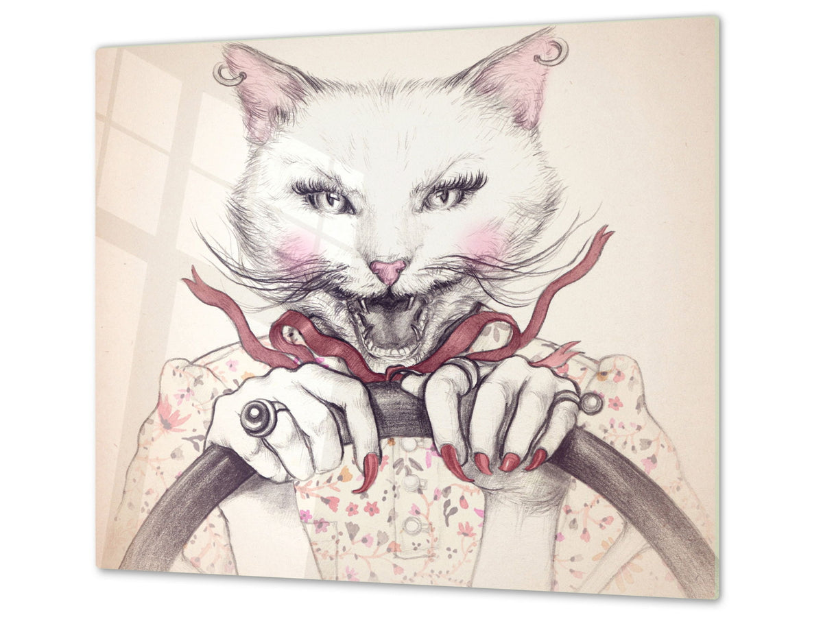 Tempered GLASS Cutting Board – Worktop saver  D15 Drawings Series: Cat