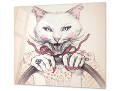 Tempered GLASS Cutting Board – Worktop saver  D15 Drawings Series: Cat